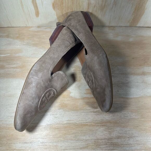 Tory Burch Taupe Suede Loafers with Embroidered Logo Women’s Size 10 - Picture 3 of 8